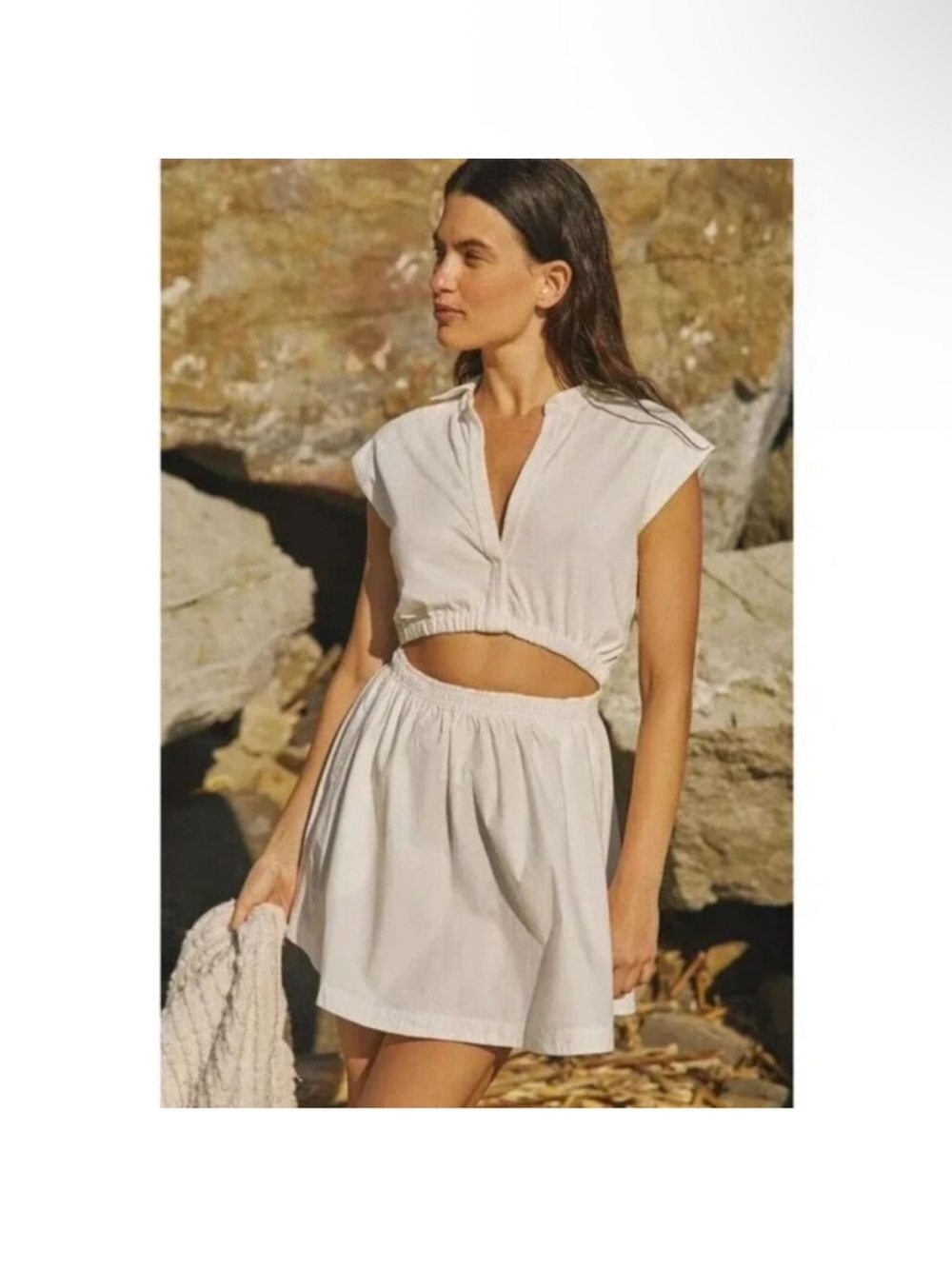Anthropologie Cream Lightweight V-Neck dress